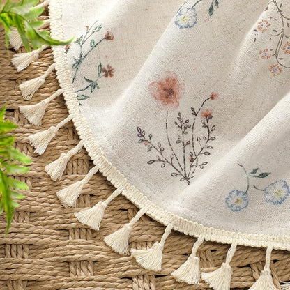 Farmhouse Floral Curtains 96 Inches Long 100% Blackout Living Room Drapes, Linen Blend Bohemian Window Curtain Panels with Tassel Bedroom 2 Panels Thermal Insulated Room Darkening
