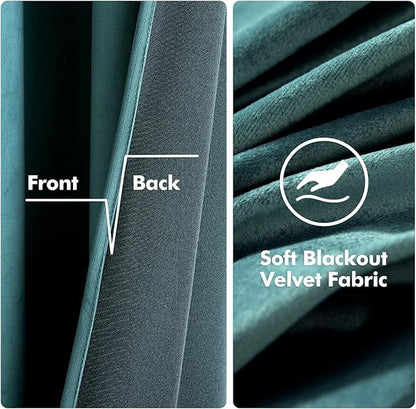 MIULEE 2 Panels Blackout Velvet Curtains Solid Soft Grommet Teal Curtain Thermal Insulated Soundproof Room Darkening Black Out Curtains/Drapes/Panels for Living Room Bedroom 52 x 108 Inch