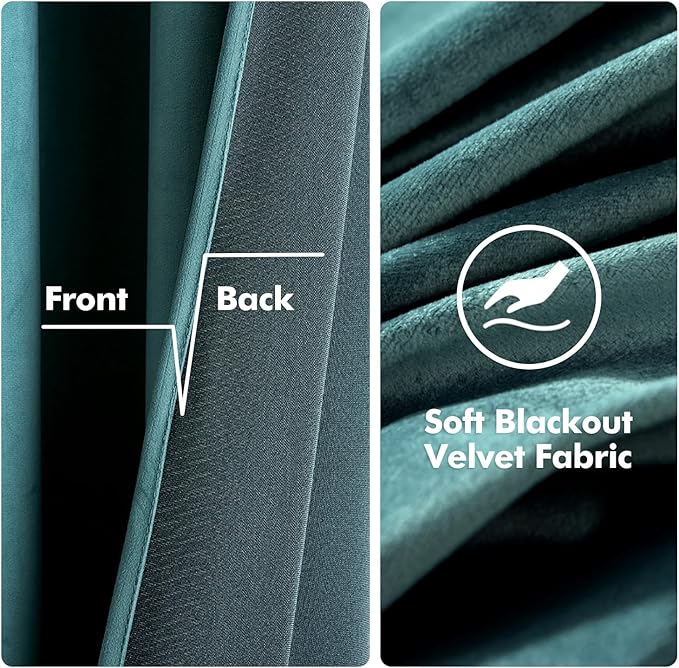 MIULEE 2 Panels Blackout Velvet Curtains Solid Soft Grommet Teal Curtains Thermal Insulated Soundproof Room Darkening Curtains/Drapes/Panels for Living Room Bedroom 52 x 84 Inch