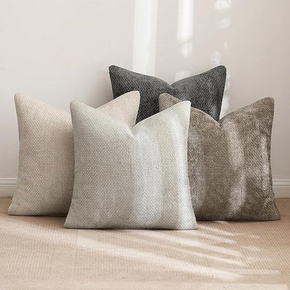 MIULEE Pack of 4 Couch Throw Pillow Covers 26x26 Inch Neutral Soft Decorative Chenille Pillow Covers Farmhouse Boho Accent Cushion Covers for Mid Century Modern Spring Decor Sofa Bedroom Living Room