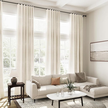 Warm Beige Linen Curtains 63 Inches Long 2 Panel Sets for Living Room Bedroom Rod Pocket Back Tab Light Filtering Drape for Kitchen Window Short Protect Privacy Curtain Modern Farmhouse Decor 52x63