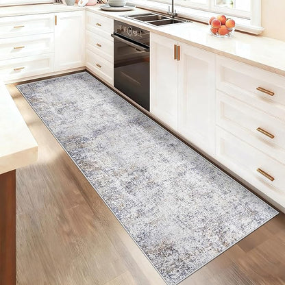 XLUEZ 2x8 Runner Rug for Hallway, Washable Modern Abstract Runner Rugs Neutral Soft Non Slip Kids Rug Stain Resistant Indoor Runners for Entryway Bedroom Kitchen Laundry Room(Bluegrey, 2'x8')