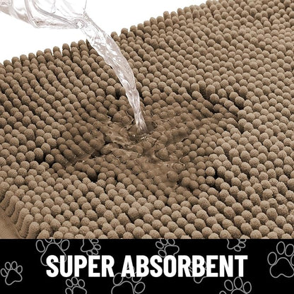Smiry Dog Door Mat for Muddy Paws, Absorbent Dirt Trapper Non Slip Quick Dry Washable Chenille Mat for Mud Dogs, Entry Rug for Indoor and Outdoor (70x24 Inches, Camel and Black)