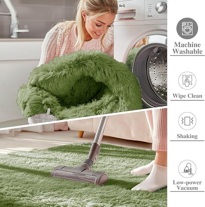 OLANLY 5x8 Machine Washable Large Area Rugs for Living Room, Bedroom, Soft Fluffy Shaggy Bedside Rug, Indoor Floor Carpet for Kids Girls and Boys, Dorms, Nursery, Home Decor Aesthetic, Green