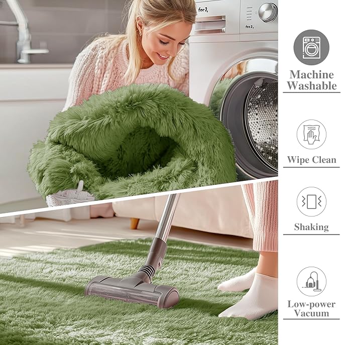 OLANLY 2x6 Machine Washable Runner Rugs for Hallway, Soft Fluffy Shaggy Bedside Rugs for Bedroom, Living Room, Indoor Floor Carpet for Kids Girls and Boys, Home Decor Aesthetic, Green