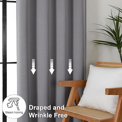Simplebrand Ava Light Grey Short 36 Inches Blackout Curtain 2 Panels Set, Half Window Rod Pocket Privacy Curtain Tiers for Kitchen, Curtains Blackout for Bathroom Shades, W40 x L36 Inch, Light Grey