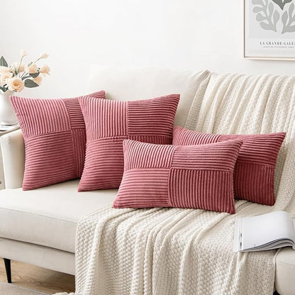 MIULEE Cranberry Red Decorative Throw Pillow Covers 18x18 Inch for Couch Bed Sofa Pack of 2 Boho Farmhouse Throw Pillows Soft Cross Corduroy Patchwork Textured Cushion Cases