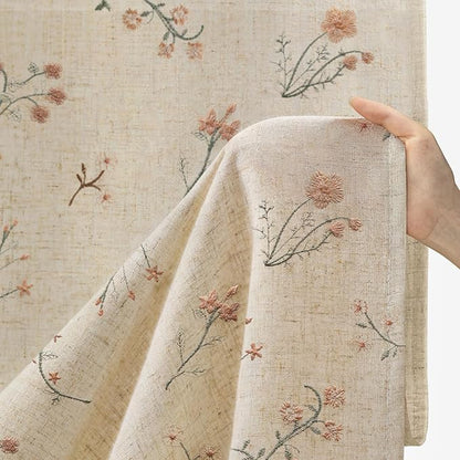 Floral Embroidered Linen Blend Curtains for Bedroom, 84 Inch Light Filtering Spring Farmhouse Vintage Drapes Beige Flower Window Treatments for Living Room Rod Pocket, Set of 2 Panels