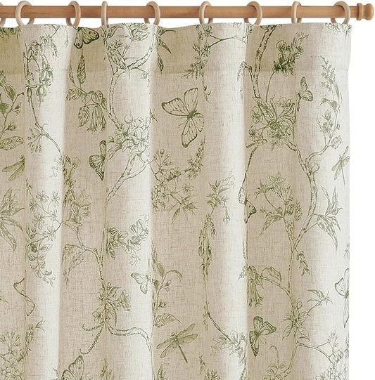 jinchan Floral Curtains Lined Linen Blend Curtain for Living Room 84 Inch Length Sage Green Farmhouse Flower Patterned Curtain French Country Curtains Drapes Back Tab Rod Pocket 2 Panels