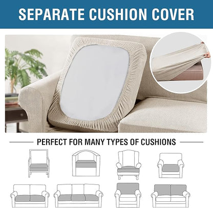 H.VERSAILTEX 4 Piece Stretch Sofa Covers for 3 Cushion Couch Covers for Living Room Furniture Slipcovers (Base Cover Plus 3 Seat Cushion Covers) Thicker Jacquard Fabric (XL Sofa, Island Fossi)