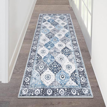 HEBE Hallway Runner Rug 2'x5' Washable Vintage Distressed Area Rugs Non Slip Laundry Rug Runner Boho Floor Carpet Runners for Hallways Entryway Laundry Room Kitchen Bathroom