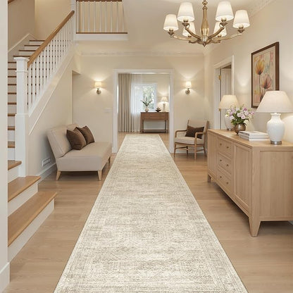 Hallway Runner Rug 3x16 - Vintage Non Slip Washable 16ft Kitchen Runner for Entrance Soft Long Carpet Runners for Living Room Bedroom Dining Room, Beige