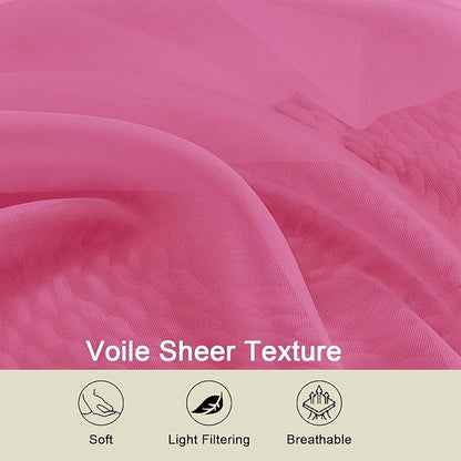 Hot Pink Sheer Curtain for Bedroom Living Room 72 Inches Long 2 Panels Set, Solid Soft Airy Light Filtering Sheer Window Curtains, Modern Rod Pocket Door Curtain, Hot Pink, 42" Wx72 L Inches