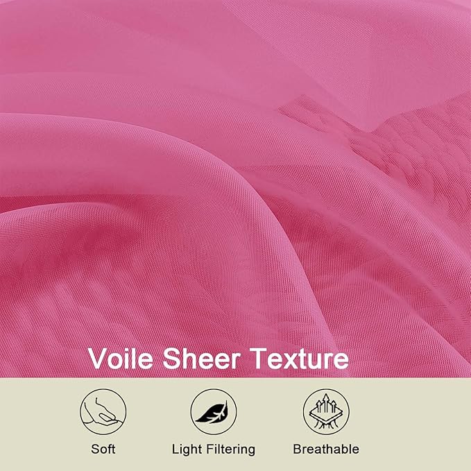 Hot Pink Sheer Curtain for Bedroom Living Room 78 Inches Long 2 Panels Set, Solid Soft Airy Light Filtering Sheer Window Curtains, Modern Rod Pocket Door Curtain, Hot Pink, 42" Wx78 L Inches