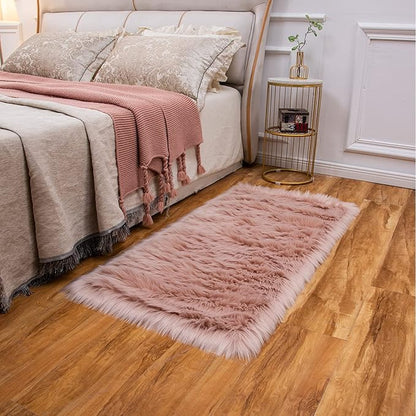 EasyJoy Ultra Soft Fluffy Shaggy Area Rug Faux Fur Rug Chair Cover Seat Pad Fuzzy Area Rug for Bedroom Floor Sofa Living Room (2 x 4 ft Rectangle, Pink)
