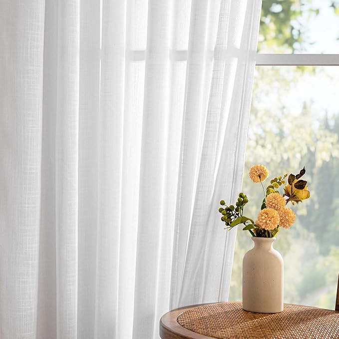 MYSKY HOME White Curtains 84 Inch Length for Living Room, Semi Sheer Window Drapes for Doorways Sliding Glass Door Cotton Blend Soft Touch Light Filtering 1 Panel, 100" Wide per Panel, White