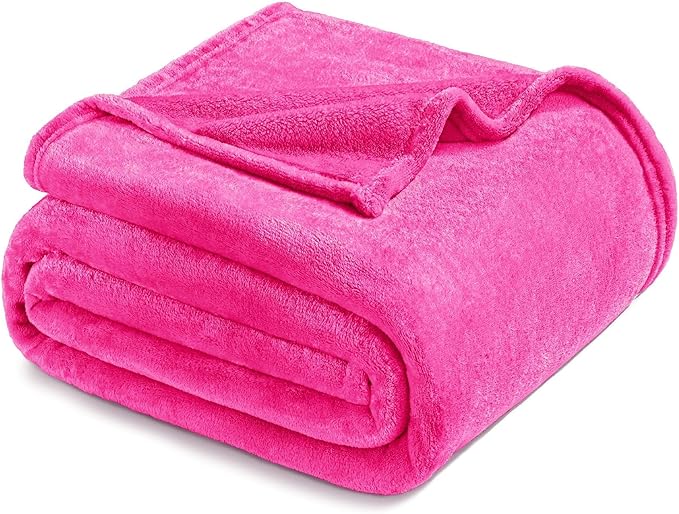 Exclusivo Mezcla Fleece Blankets Queen Size for Bed, Super Soft and Warm, All Season, Cozy, Plush, Lightweight, 90x90 Inches, Hot Pink