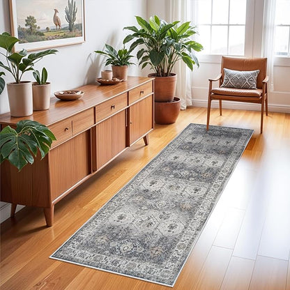 TOPRUUG Hallway Runner Rug 2x6 - Non Slip Hallway Runner Rug Stain Resistant Durable Kitchen Rugs and Mats Non Skid Soft Washable Waterproof Carpet Runner for Living Room Bedroom Bathroom (Grey, 2X6)