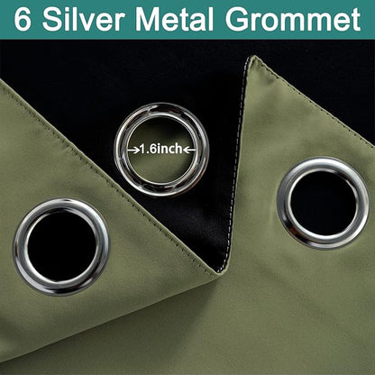 Yakamok 84 Inch Length 100% Blackout Curtains for Bedroom, 2 Thick Layers Thermal Insulated Grommet Total Blackout Drapes with Black Liner for Living Room(42Wx84L,Sage, 2 Panels)