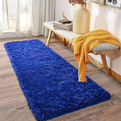 Soft Runner Rugs for Bedroom Hallways, 2x6 Royal Blue Fluffy Shag Throw Area Rug Non Slip for Bedside Dorm, Long Shaggy Furry Carpet for Nursery Living Room