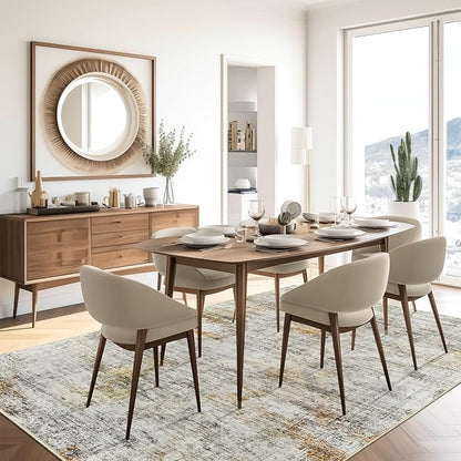 Washable Area Rug 8x10, Large Soft Abstract Rugs for Living Room Vintage 8x10 Area Rugs for Bedroom Dining Room Non-Slip Stain Resistant Under Table Gray Rust Rug