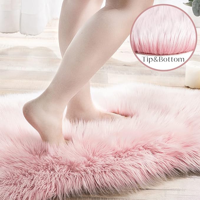Ashler faux fur rug, Fluffy Shaggy Area Rug Ultra Soft 3 x 5 Feet Rectangle Fur Rug Frosted Bottom Pink Fuzzy Rug Machine Washable Shag Rug, Nursery Decor Throw Rugs for Bedroom, Living Room