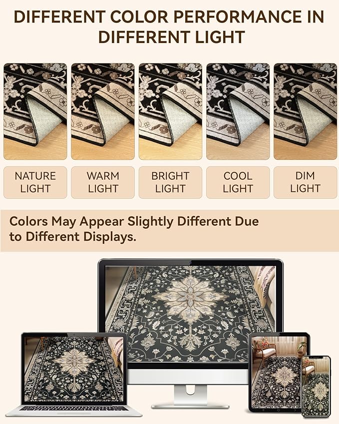 Area Rugs 2'x10' Runner Rug Non Slip Washable for Kitchen Hallway Bedroom Beside Laundry Room Bathroom Rug, Floor Carpet, Black Brown Neutral Dark Tan