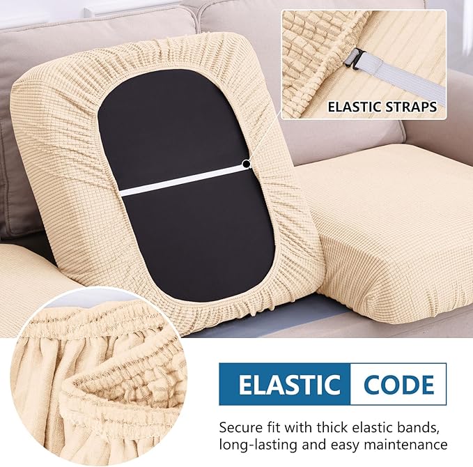 hyha Waterproof Couch Cushion Covers for Pets, Non Slip Sofa Seat Cover for Dogs Washable, Soft Thick Stretch Jacquard Fabric, Sofa Slipcovers with Elastic Bottom (1 Piece for Backrest L, Beige)