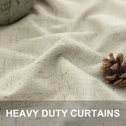 Cream Beige Blackout Curtains 90 Inches Long Thick Linen Patio Curtains for Sliding Glass Doors Cute Black Out Curtain for Nursery Bedroom Aesthetic Back Tab Pocket Pleated Drape 2 Panels 52x90 Length