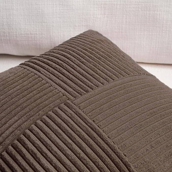 Fancy Homi 2 Packs Dark Brown Big Decorative Throw Pillow Covers 24x24 Inch for Living Room Couch Bed, Farmhouse Boho Home Decor, Soft Corss Corduroy Patchwork Accent Square Cushion Case 60x60 cm