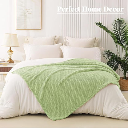 Whale Flotilla Extra Large Fuzzy Fleece Throw Blanket for Couch, 50x70 Inch Fluffy Warm Soft Jacquard Blankets for All Season, Lightweight and Cozy, Light Green