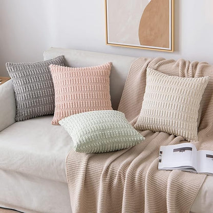 MIULEE Pack of 2 Corduroy Decorative Euro Sham Throw Pillow Covers 26x26 Inch Soft Boho Striped Pillow Covers Modern Farmhouse Home Decor for Sofa Living Room Couch Bed Cream White