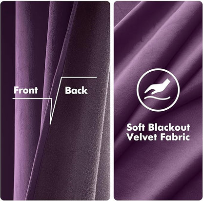 MIULEE Velvet Curtains Purple Elegant Grommet Thermal Insulated Soundproof Room Darkening Curtains/Drapes for Classical Living Room Bedroom Decor 52 x 84 Inch Set of 2