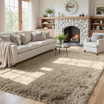 5x8 Area Rugs for Living Room: Soft Fluffy Shag Gray Camel Rugs for Bedroom, Non Slip Large Fuzzy Plush Rug Indoor Floor Carpet for Nursery Kids Boys Girls Room, Dorms, Playroom, Modern Home Decor