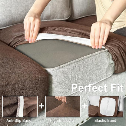 Leather Look Couch Cushion Covers Sofa Seat Slipcovers Sets Couches Furniture Protector for Sectional Armchair Loveseat Pets Kids Stretch Spandex Fabric (1 Cushion Armchair, Brown)