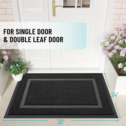 OLANLY Front Door Mat Indoor Outdoor Entrance, Waterproof All-Season, All-Weather Doormat, Sturdy Natural Rubber, Fade Resistant, Low Profile, Easy Clean Patio Porch Entryway Mat, 36x24, Black