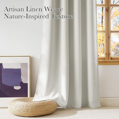NICETOWN Natural Faux Linen Room Darkening Rod Pocket Curtains 63 inch Length, W42 x L63, Light Blocking Thermal Insulated Noise Reducing Drapes for Bedroom Living Room Farmhouse Decor, 2 Panels
