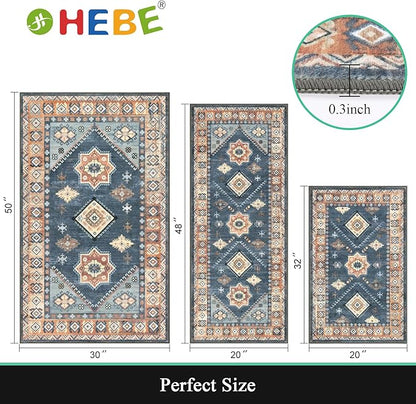 HEBE Boho Kitchen Rug Sets 3 Piece with Runner Non Slip Kitchen Rugs and Mats Washable Kitchen Mats for Floor Thick Kitchen Floor Mat Carpet Runner Rugs for Hallway Laundry Holiday Decor