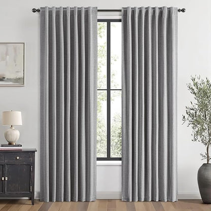 MIULEE 100% Blackout Linen Curtains for Bedroom, Glacier Gray Solid Luxury Decor Thermal Insulation Room Darkening Drapes for Living Room Nursery Back Tab Rod Pocket 42 x 90 Inches, 2 Panels