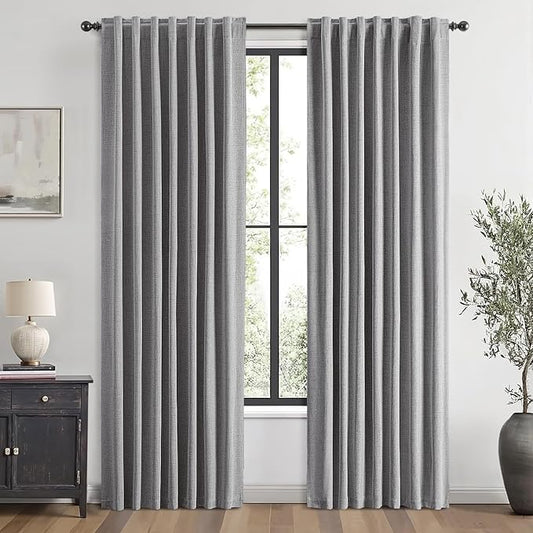MIULEE 100% Blackout Linen Curtains for Bedroom, Glacier Gray Solid Luxury Decor Thermal Insulation Room Darkening Drapes for Living Room Nursery Back Tab Rod Pocket 42 x 63 Inches, 2 Panels