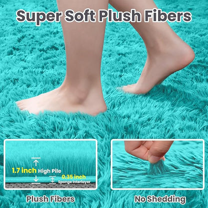 8x10 Area Rugs for Living Room Rug: Soft Fluffy Shag Teal Blue Rugs for Bedroom, Non-Slip Large Fuzzy Plush Rug Indoor Floor Carpet for Nursery Kids Boys Girls Room, Dorms, Playroom, Modern Home Decor
