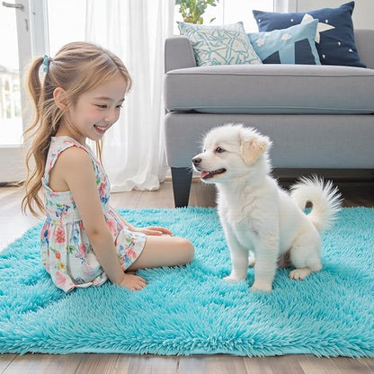 Rugs for Bedroom 4x6, Alfombras para Salas Shag Large Plush Soft Area Rug, Shaggy Carpets for Livingroom, Kids Boys Girls Home Decor Aesthetic(Teal Blue, 4 x 6)