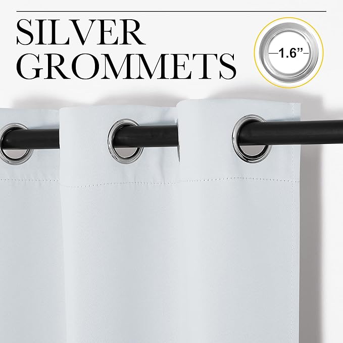 NICETOWN Bedroom Blackout Curtains Panels, 1 Pair, 52 inches by 92 Inch, Greyish White, Triple Weave Energy Saving Thermal Insulated Solid Grommet Blackout Draperies for Patio