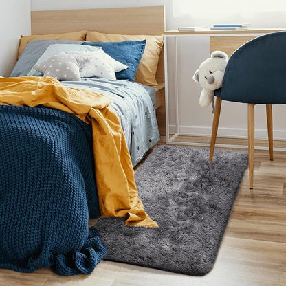 Ophanie 2x4 Small Rug Upgrade Non Slip Throw Bedside Area Rugs, Fluffy Soft Grey Mini Bedroom Carpet, Affordable Door Entryway Indoor Inside Front Entrance Dog Mat, Home Decor Aesthetic, Nursery