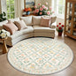 Round Area Rug for Living Room: 6 ft Floral Washable Circle Rug Soft Non-Slip Carpet Indoor Stain Resistant Low Pile Small Circular Rug for Bedroom Entryway Kitchen Nursery Home Office Beige/Multi