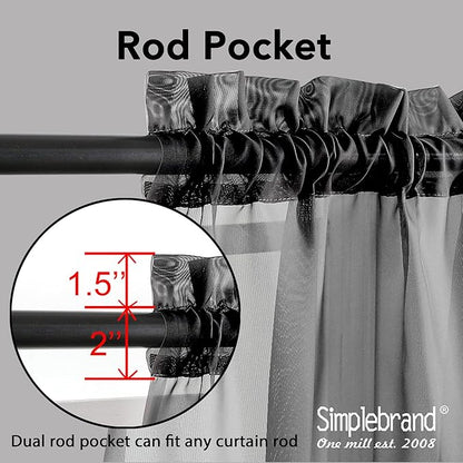 Simplebrand Black Sheer Curtains 63 Inch Length 2 Panels, Rod Pocket Solid Color Window Sheer Curtain Panels, Elegant Curtains & Drapes for Living Room, Bedroom 2 Panels (Black, 42" W x 63" L)