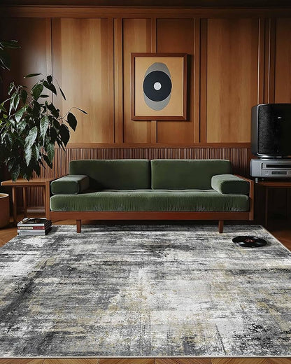 Latte&Fog 8x10 Area Rugs for Living Room, Large Black Modern Abstract Washable Rug, Boho Non Slip Low Pile Carpet for Indoor Bedroom Dining Room, Office, Dorm, Classroom, Farmhouse and Kids Room