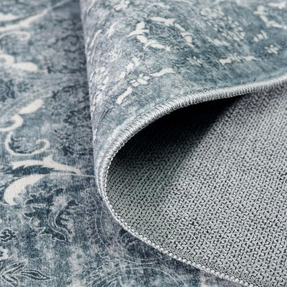 2'6"x14' Washable Hallway Runner Rug - Non Slip Kitchen Runner Rugs with Rubber Backing Vintage Low-Pile Carpet Runners for Entryway Dining Room Laundry Room Home Decor (Blue)