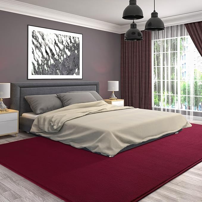 AROGAN Modern Shag Area Rug, 6x9 Feet Washable Bedroom Carpet, Plush Memory Foam Kids Girls Teens Room Low Pile Rug Decor, Wine Red
