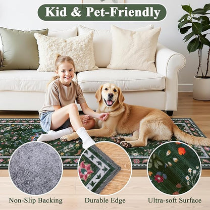 HEBE Washable Hallway Runner Rug 2'x 6' Non Slip Kitchen Rugs Runner,Low Pile Entryway Rug Laundry Room Mat Floral Carpet Runners for Hallways, Kitchen,Bathroom,Laundry,Bedside Rug